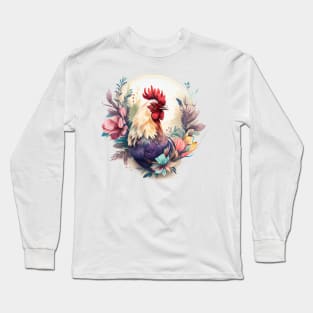 Floral Rooster Long Sleeve T-Shirt